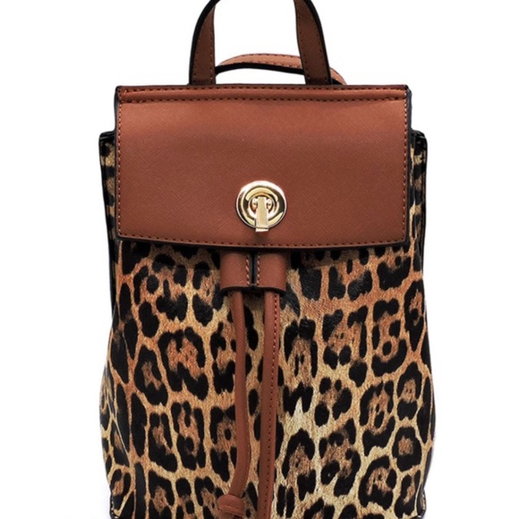 Leopard Drawstring Convertible Backpack Satchel - Picture 7 of 7